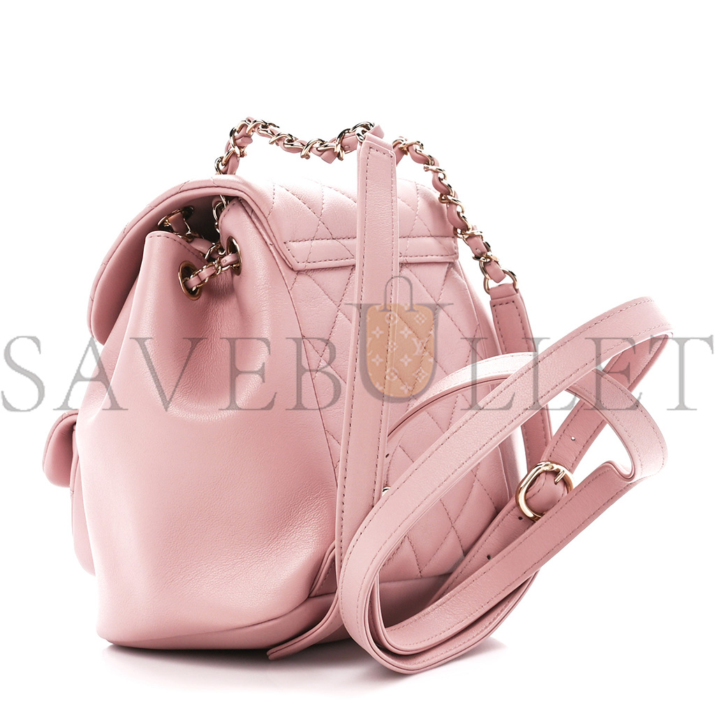 Ch*el master lambskin quilted small duma drawstring backpack light pink as2908 (18.5*18*12cm)